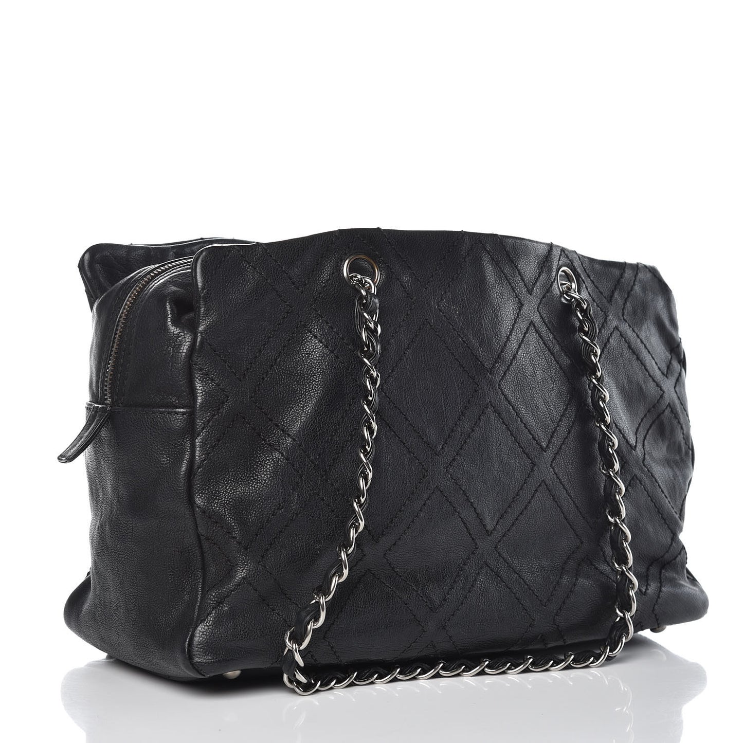 Calfskin Large Diamond Stitch Tote Black