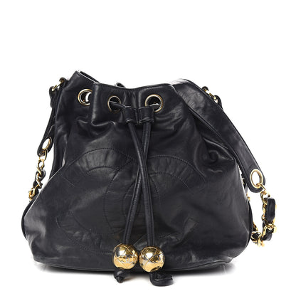 Chanel Lambskin Drawstring CC Shoulder Bag Navy Blue 2 of 12