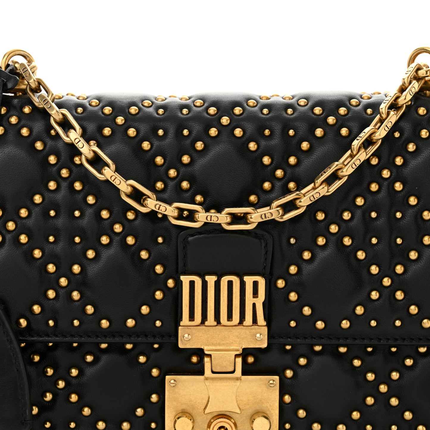 Lambskin Cannage Studded Large Dioraddict Flap Bag Black