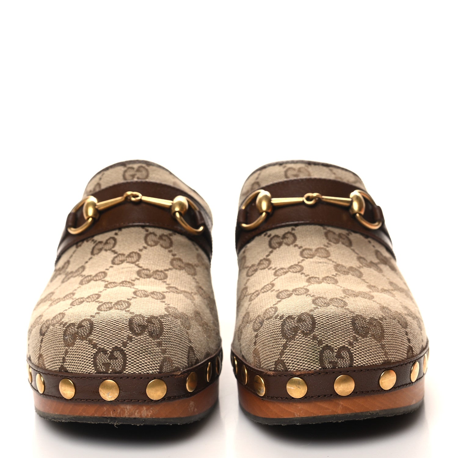 Gucci Monogram Goatskin Horsebit Clog Mules 40.5 Beige Ebony Brown Sugar 2 of 10