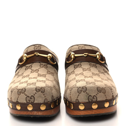 Gucci Monogram Goatskin Horsebit Clog Mules 40.5 Beige Ebony Brown Sugar 2 of 10