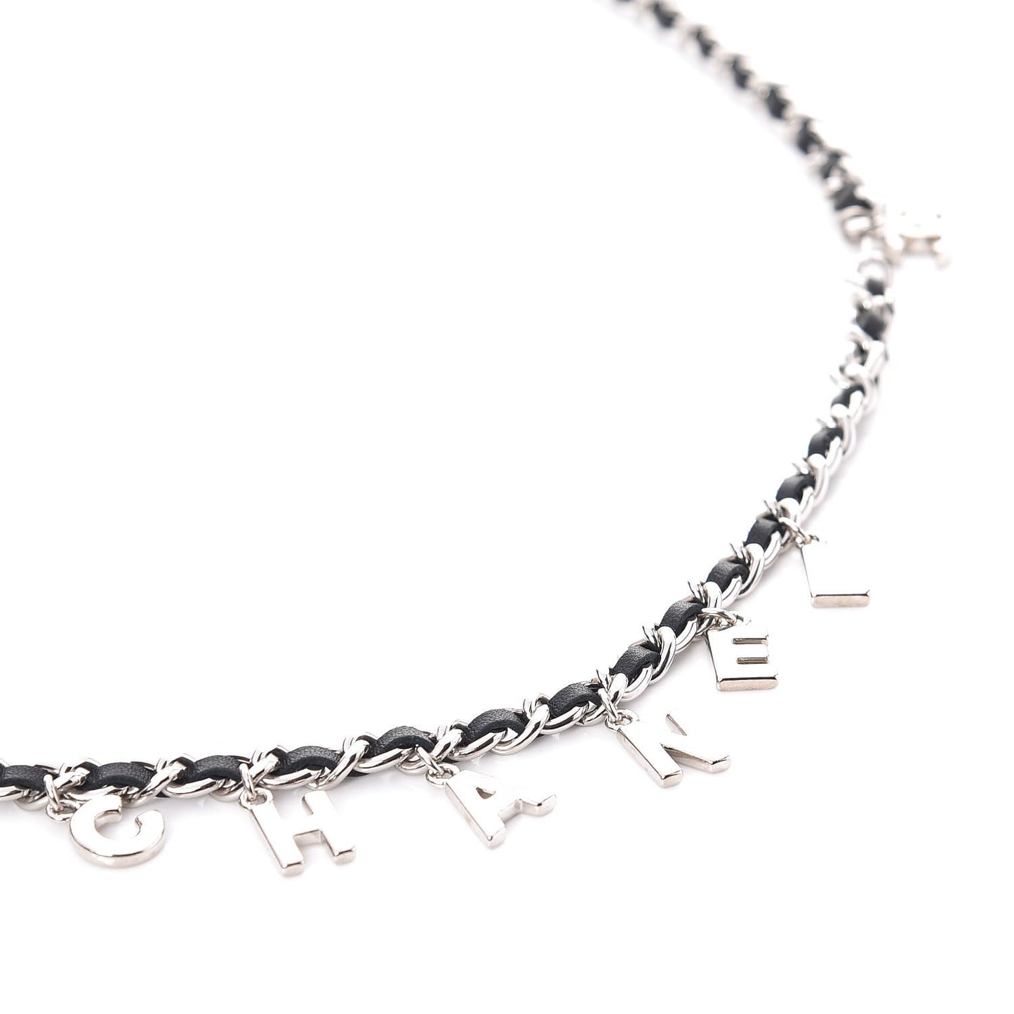 Lambskin Chain Logo Belt Black Silver