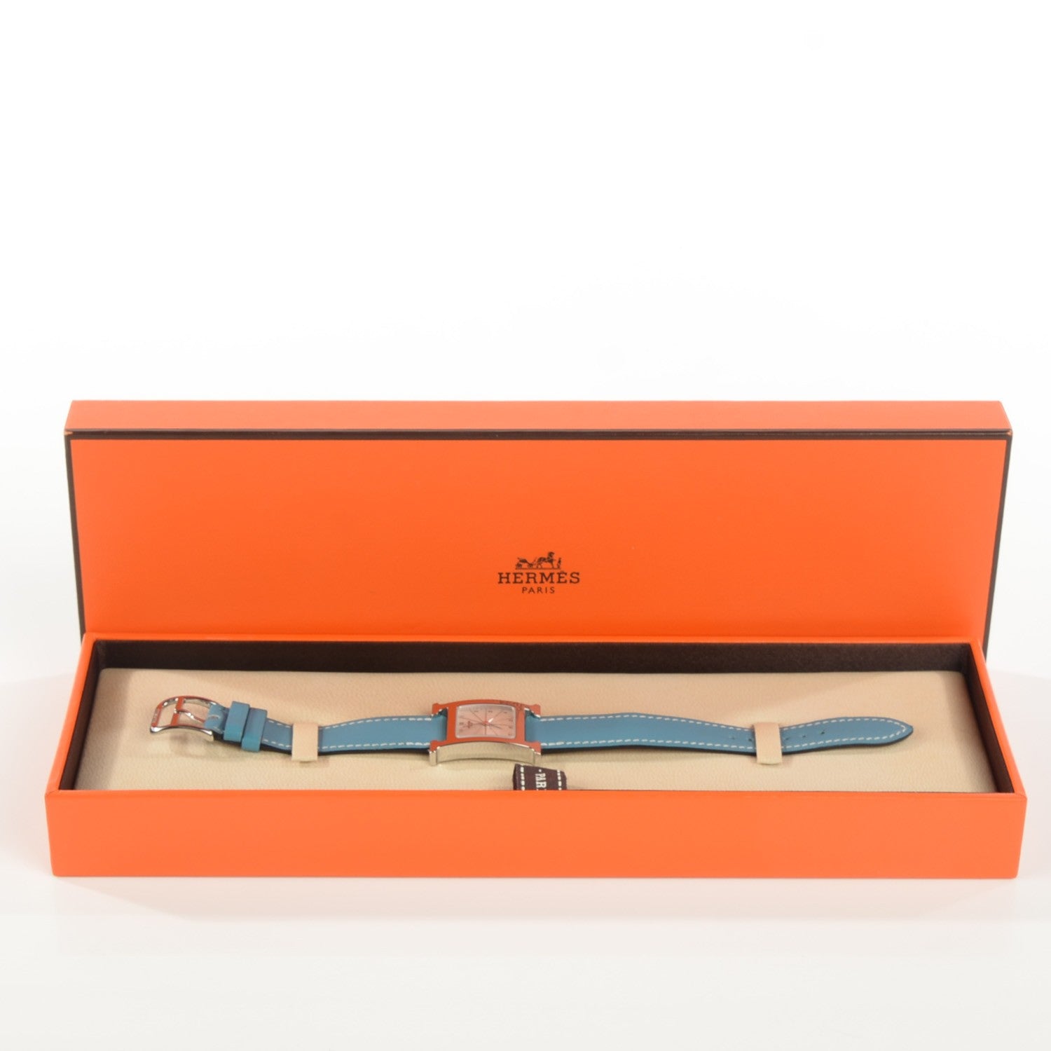 Hermes Stainless Steel Swift 21mm Heure H Hour Quartz Watch Blue Jean 8 of 8