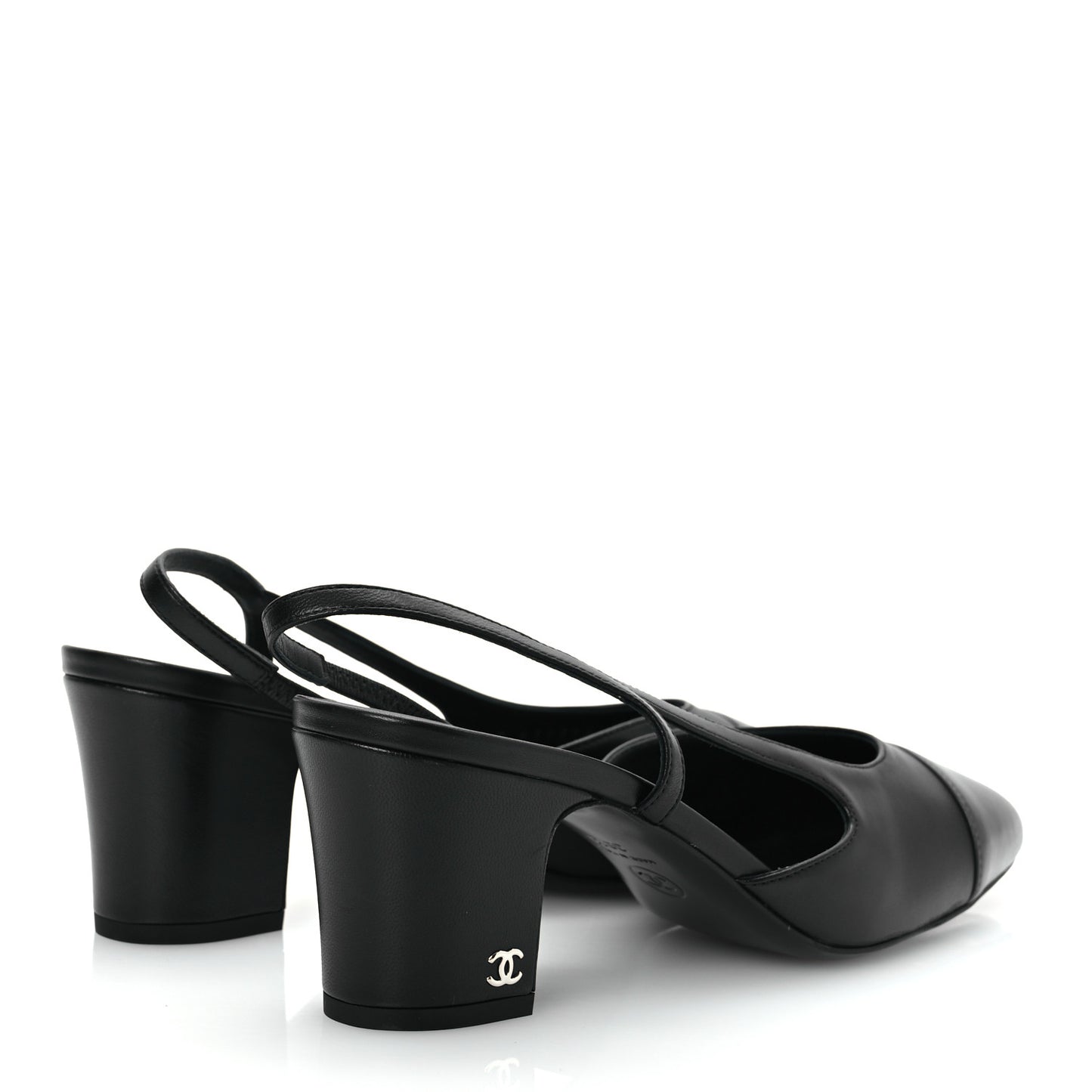 Lambskin Cap Toe CC Slingback Sandals 39.5 Black Dark Grey