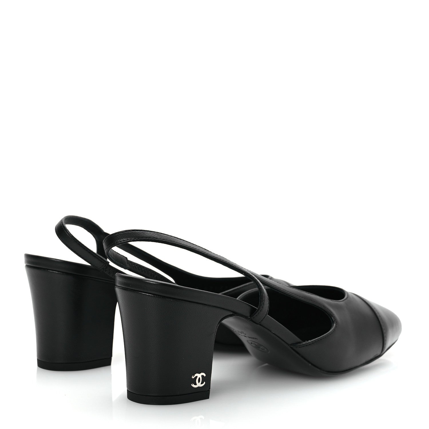 Chanel Lambskin Cap Toe CC Slingback Sandals 39.5 Black Dark Grey 5 of 13