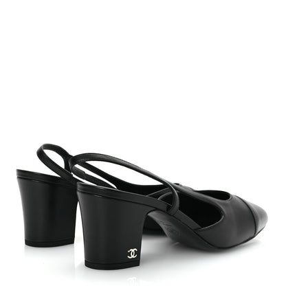 Chanel Lambskin Cap Toe CC Slingback Sandals 39.5 Black Dark Grey 5 of 13