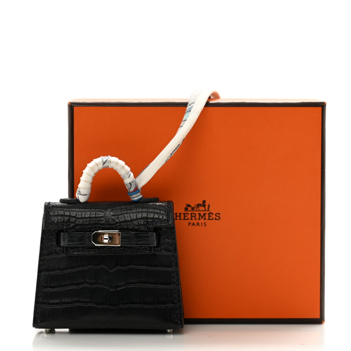 Matte Alligator Mini Kelly Twilly Bag Charm Bleu Indigo