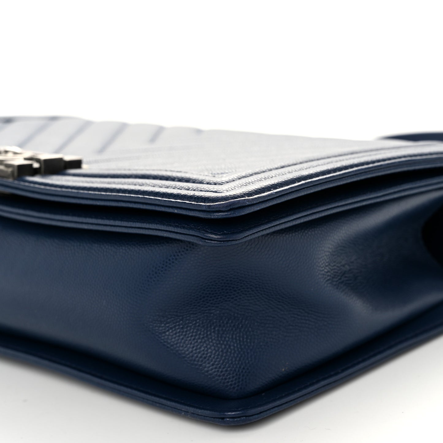 Caviar Chevron Quilted New Medium Boy Flap Dark Navy Blue