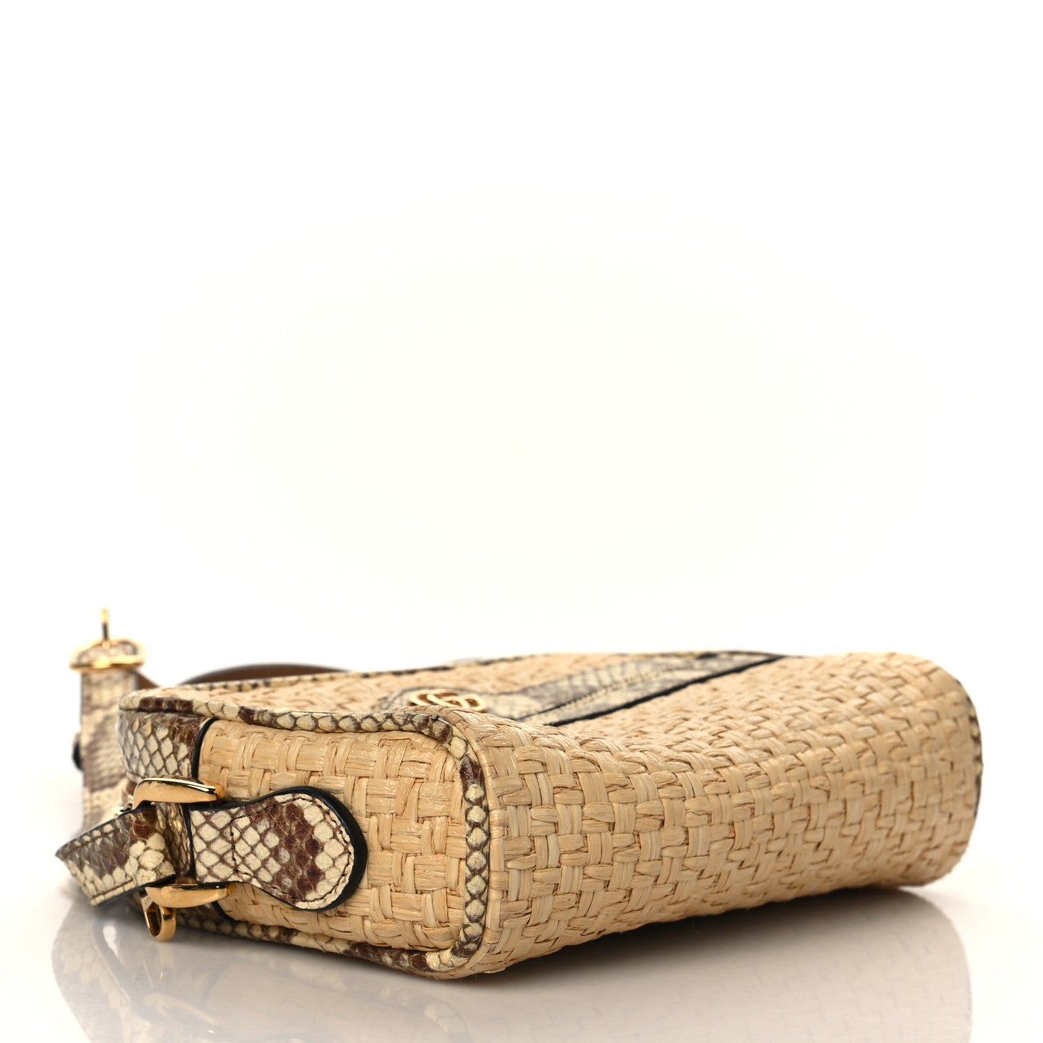 Gucci Raffia Elaphe Mini Ophidia Shoulder Bag Natural Cream Brown 3 of 6