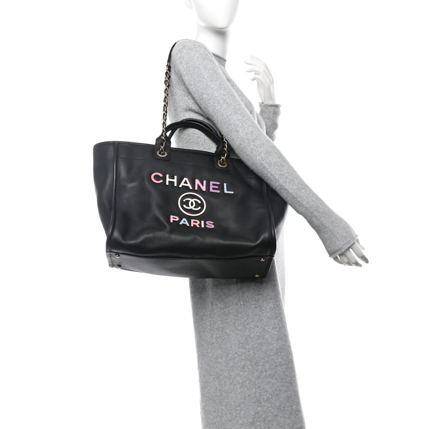 Calfskin Medium Deauville Tote Black Multicolor