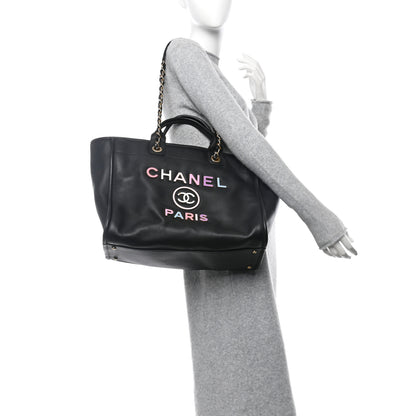 Chanel Calfskin Medium Deauville Tote Black Multicolor 2 of 12