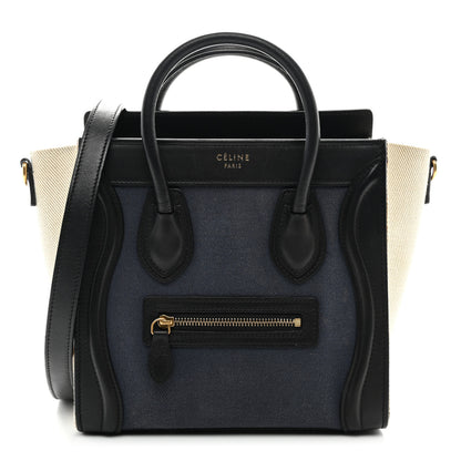 Celine Natural Canvas Smooth Calfskin Nano Luggage Navy 1 of 11