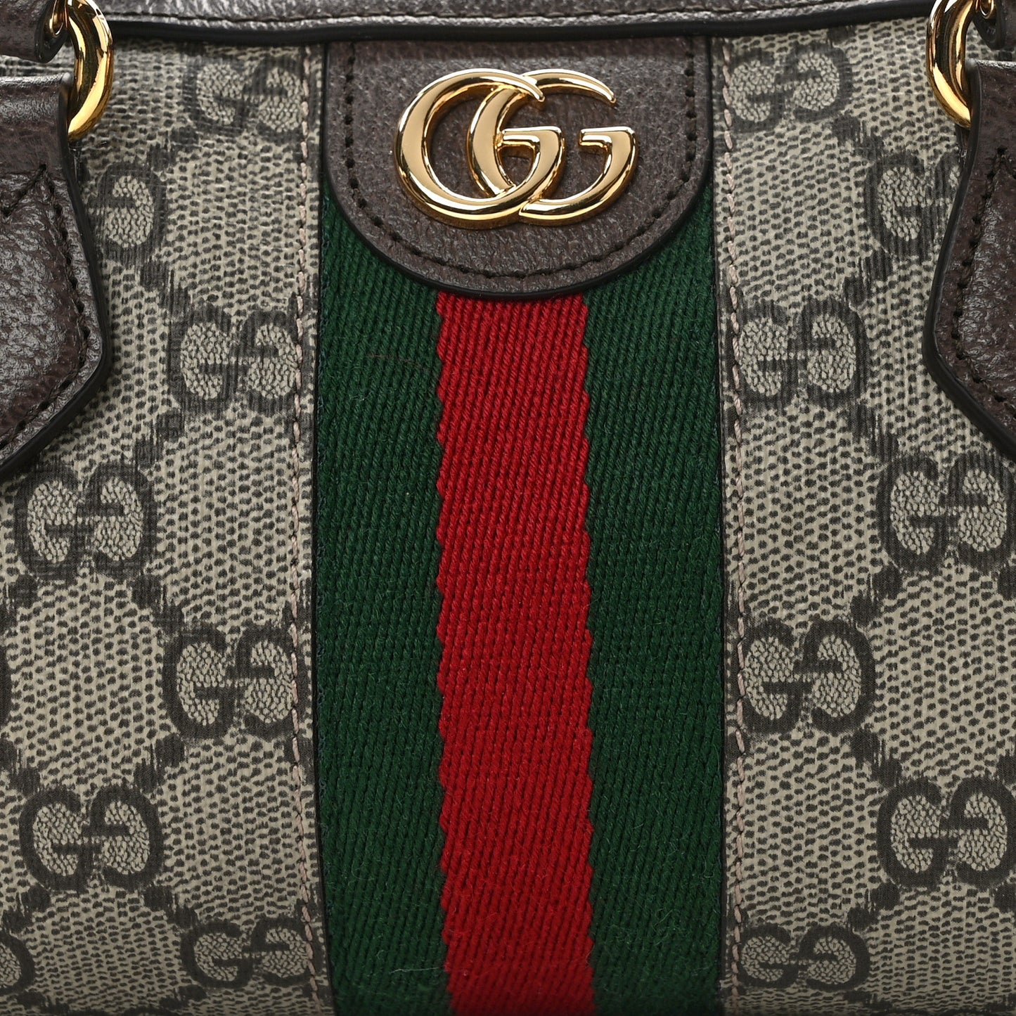 GG Supreme Monogram Textured Dollar Calfskin Web Super Mini Ophidia Top Handle Bowler Bag Beige Ebony New Acero