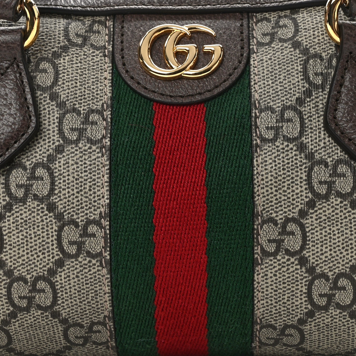 Gucci GG Supreme Monogram Textured Dollar Calfskin Web Super Mini Ophidia Top Handle Bowler Bag Beige Ebony New Acero 7 of 15
