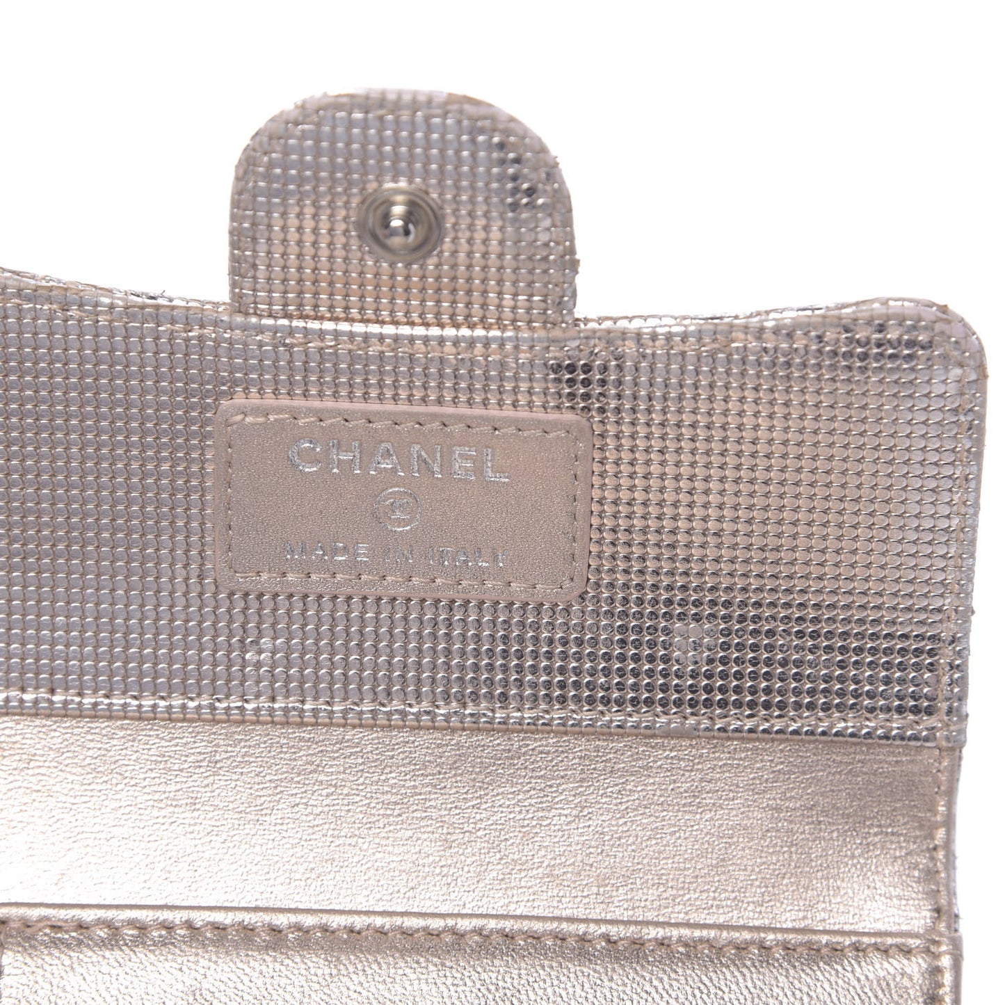 Metallic Calfskin Pixel Effect Quilted Compact Flap Wallet Gold