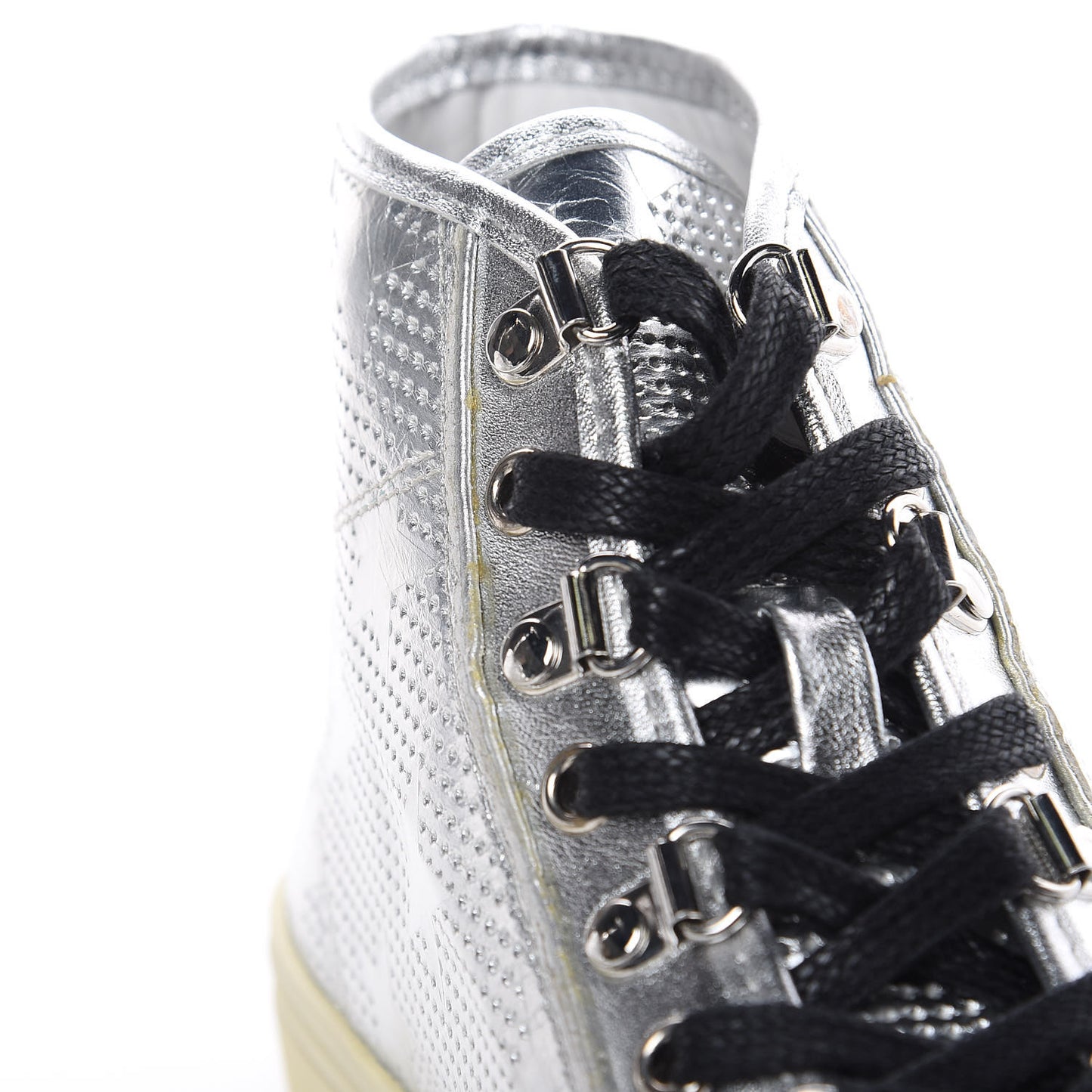 Metallic Calfskin Lambskin Star Rivington High Top Sneakers 39 Argento