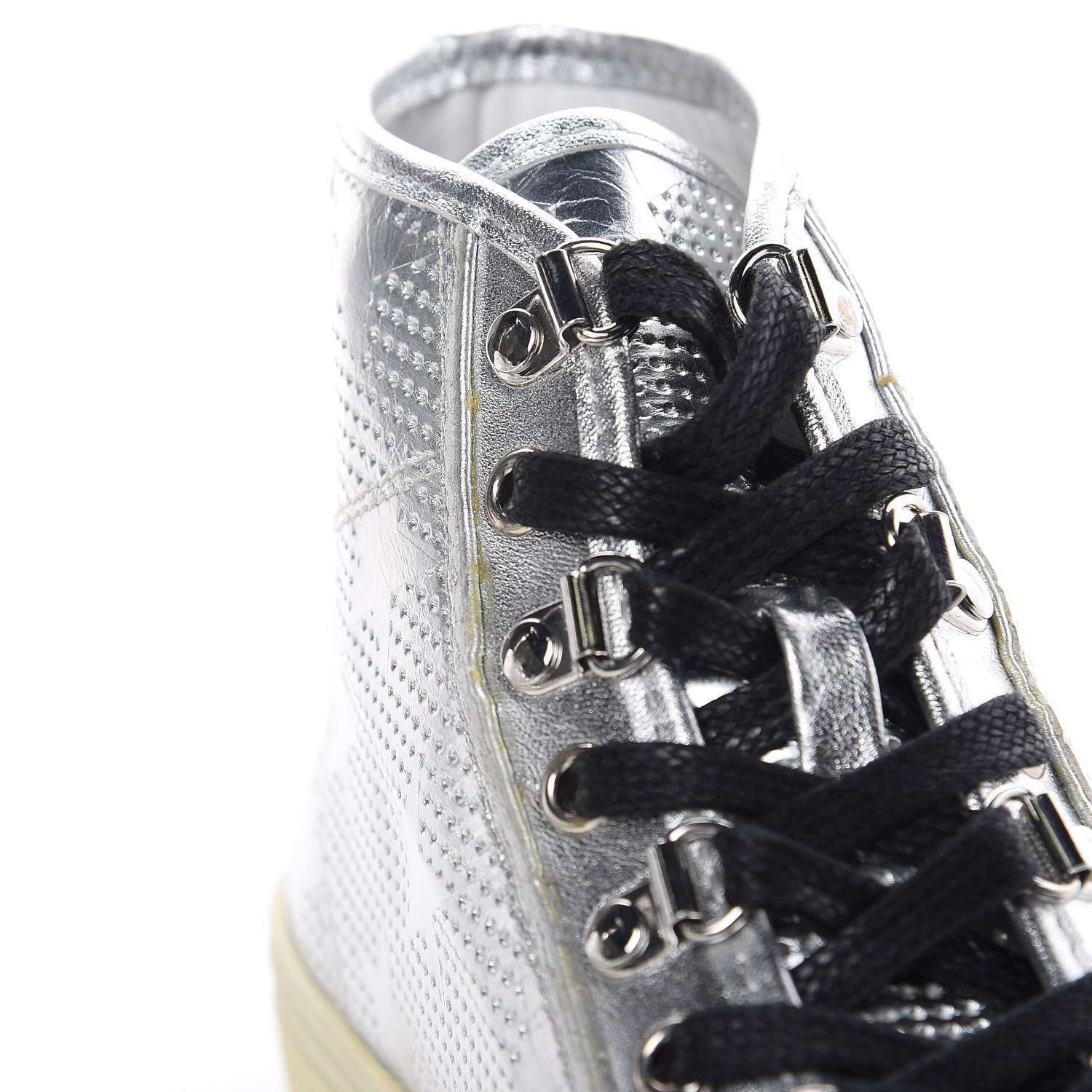 Saint Laurent Metallic Calfskin Lambskin Star Rivington High Top Sneakers 39 Argento 11 of 11