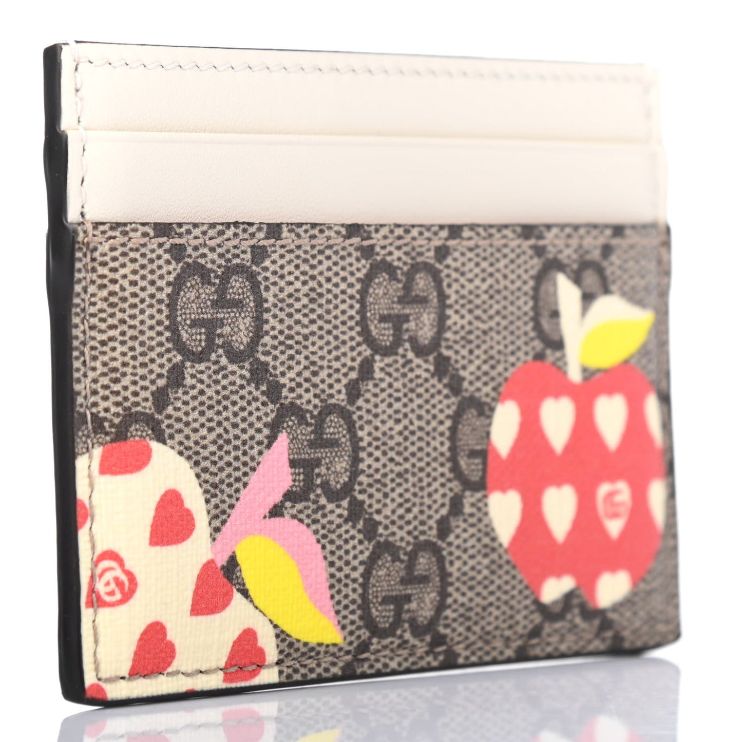 GG Supreme Monogram Les Pommes Card Holder Beige Multicolor Mystic White