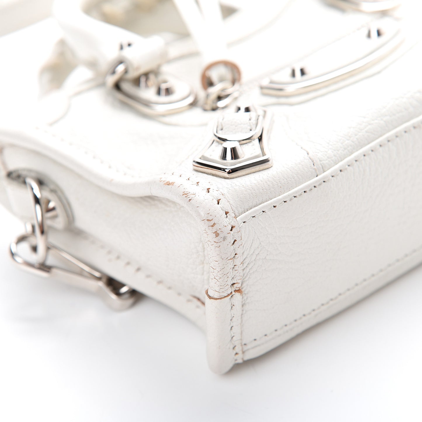 Chevre Silver Metallic Edge Hardware Nano City White
