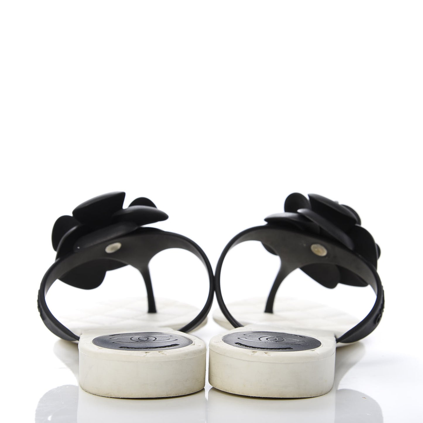 Jelly Quilted Camellia Thong Sandals 38 White Black