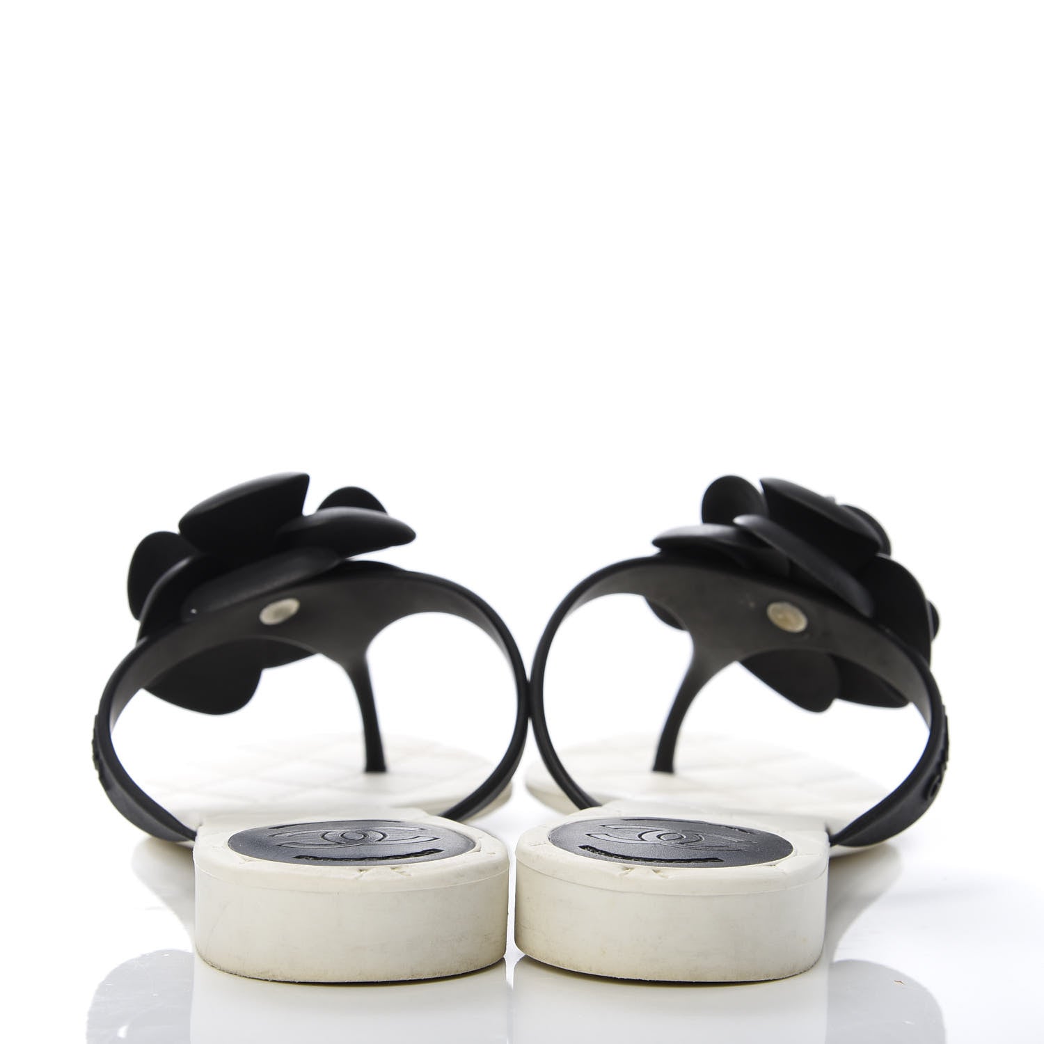 Chanel Jelly Quilted Camellia Thong Sandals 38 White Black 6 of 8