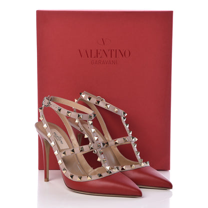 Valentino Garavani Calfskin Nappa Rockstud Ankle Strap 100mm Pumps 37 Rosso Valentino Poudre 14 of 14