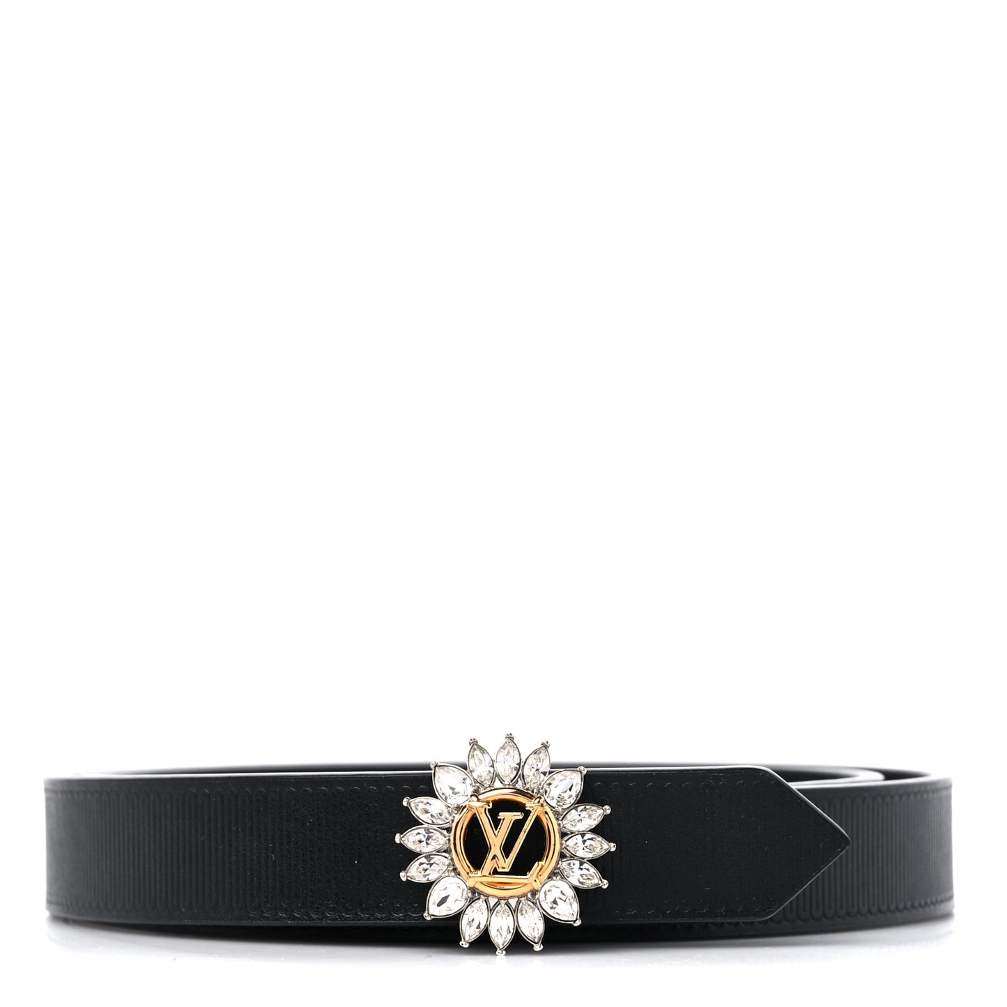 Calfskin Crystal Flower 20MM LV Initiales Belt 70 28 Black