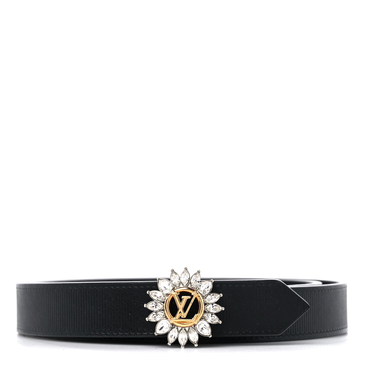 Louis Vuitton Calfskin Crystal Flower 20MM LV Initiales Belt 70 28 Black 1 of 4