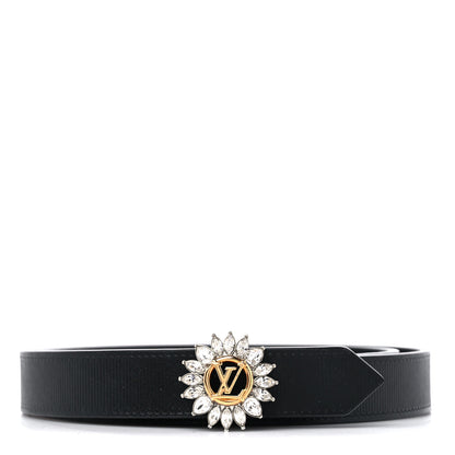 Louis Vuitton Calfskin Crystal Flower 20MM LV Initiales Belt 70 28 Black 1 of 4