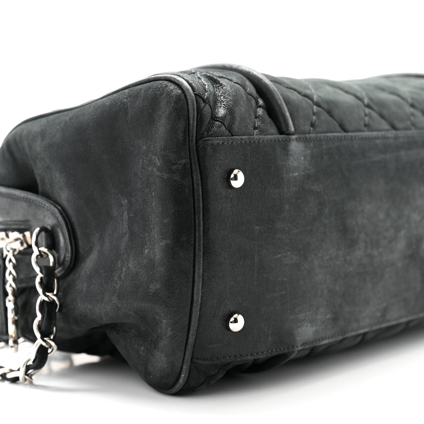 Iridescent Calfskin Quilted Relax CC Bowler Bag Black