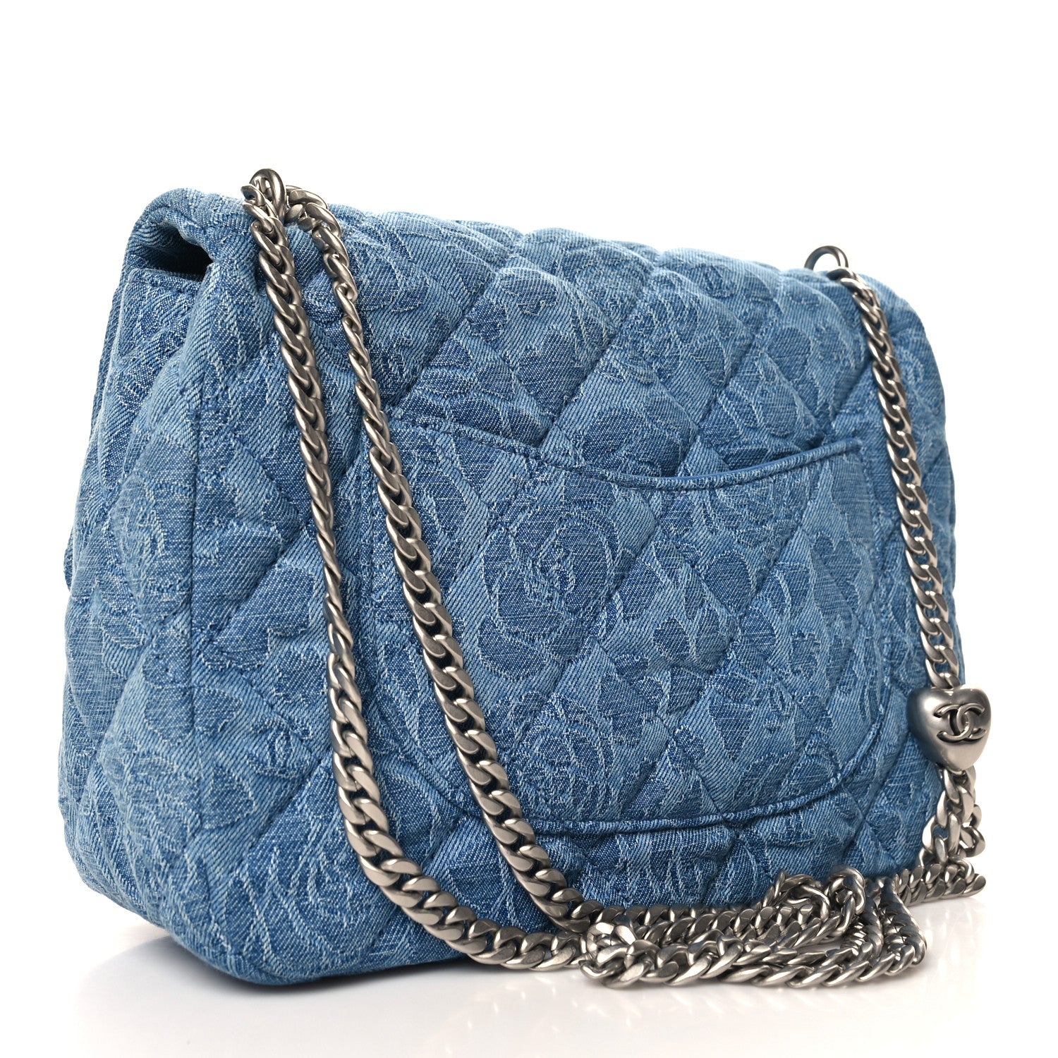 Chanel Denim Quilted Medium Camellia Sweetheart Flap Blue 3 of 11
