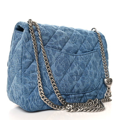 Chanel Denim Quilted Medium Camellia Sweetheart Flap Blue 3 of 11