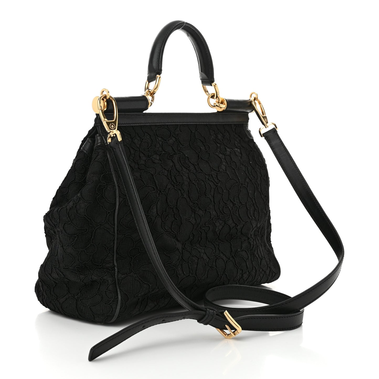 Calfskin Lace Miss Sicily Satchel Black