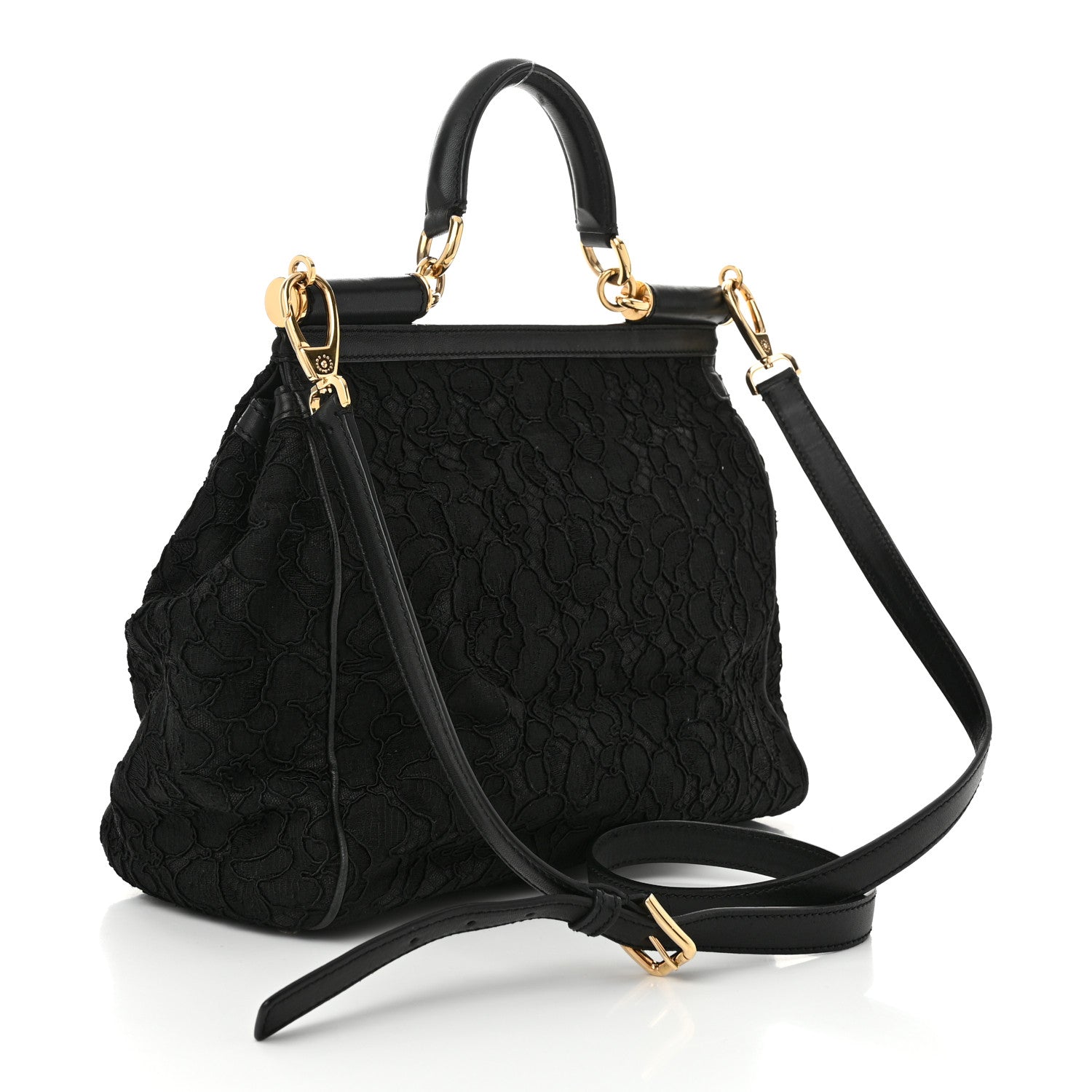 Dolce & Gabbana Calfskin Lace Miss Sicily Satchel Black 2 of 10