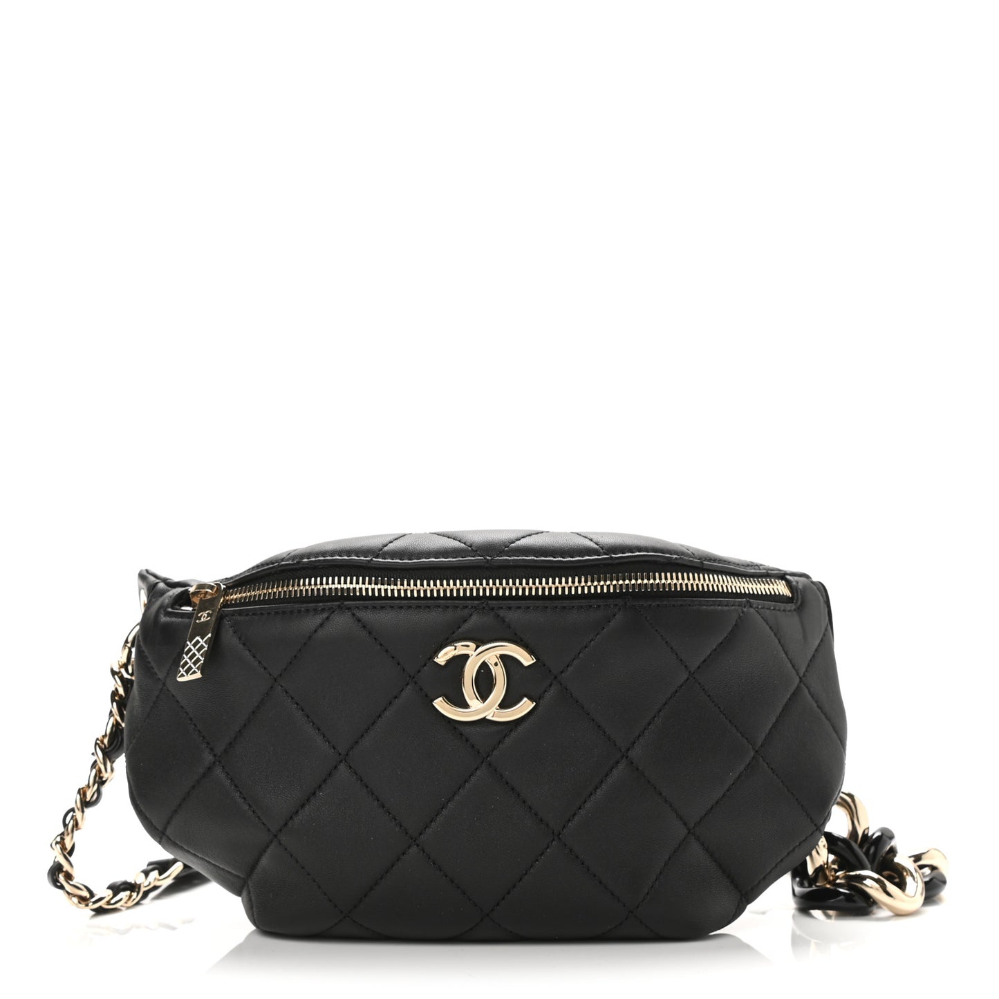 Lambskin Quilted Resin Bi-Color Waist Bag Fanny Pack Black