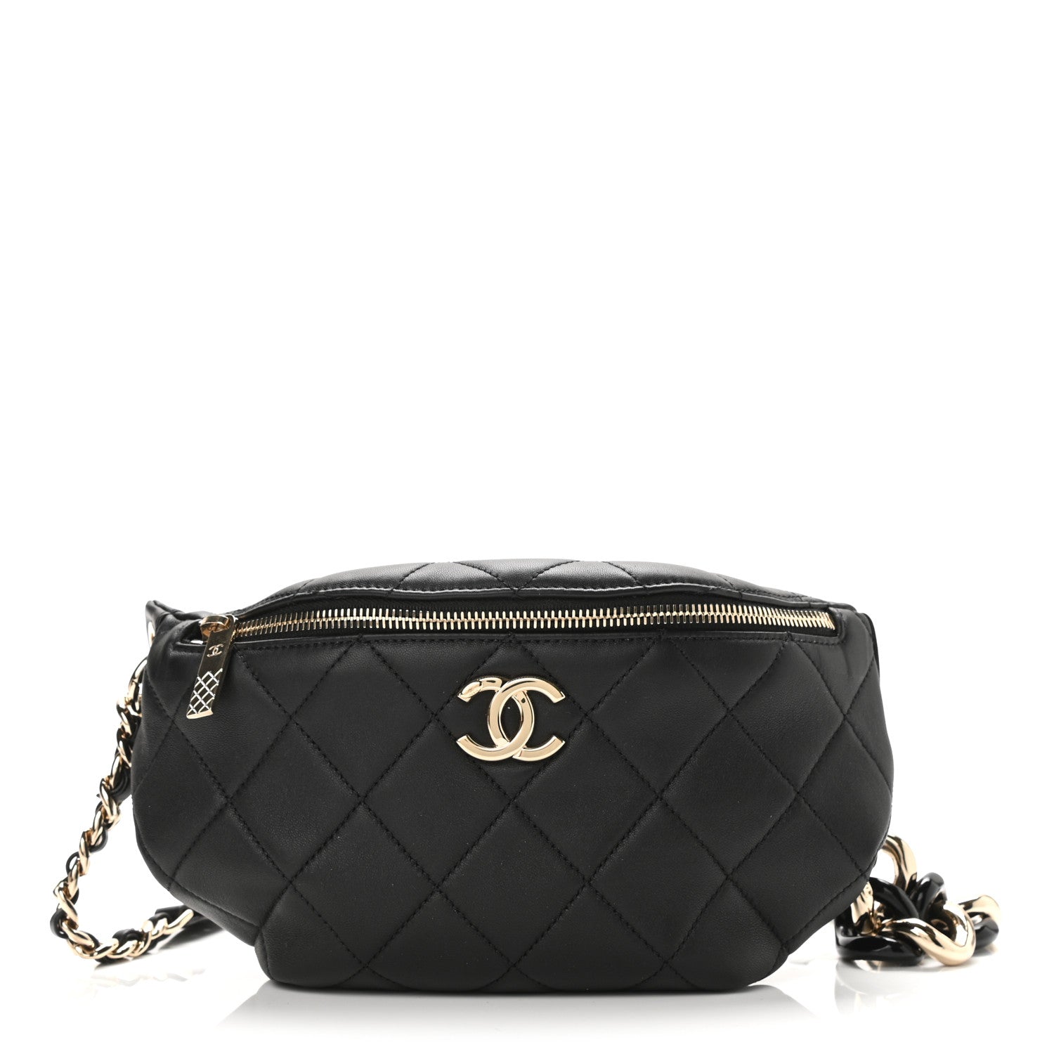 Chanel Lambskin Quilted Resin Bi-Color Waist Bag Fanny Pack Black 1 of 10