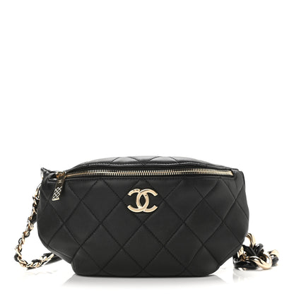 Chanel Lambskin Quilted Resin Bi-Color Waist Bag Fanny Pack Black 1 of 10