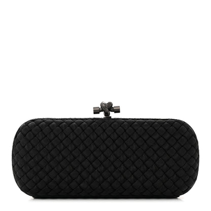 Bottega Veneta Satin Ayers Intreccio Impero Stretch Knot Clutch Black 1 of 9