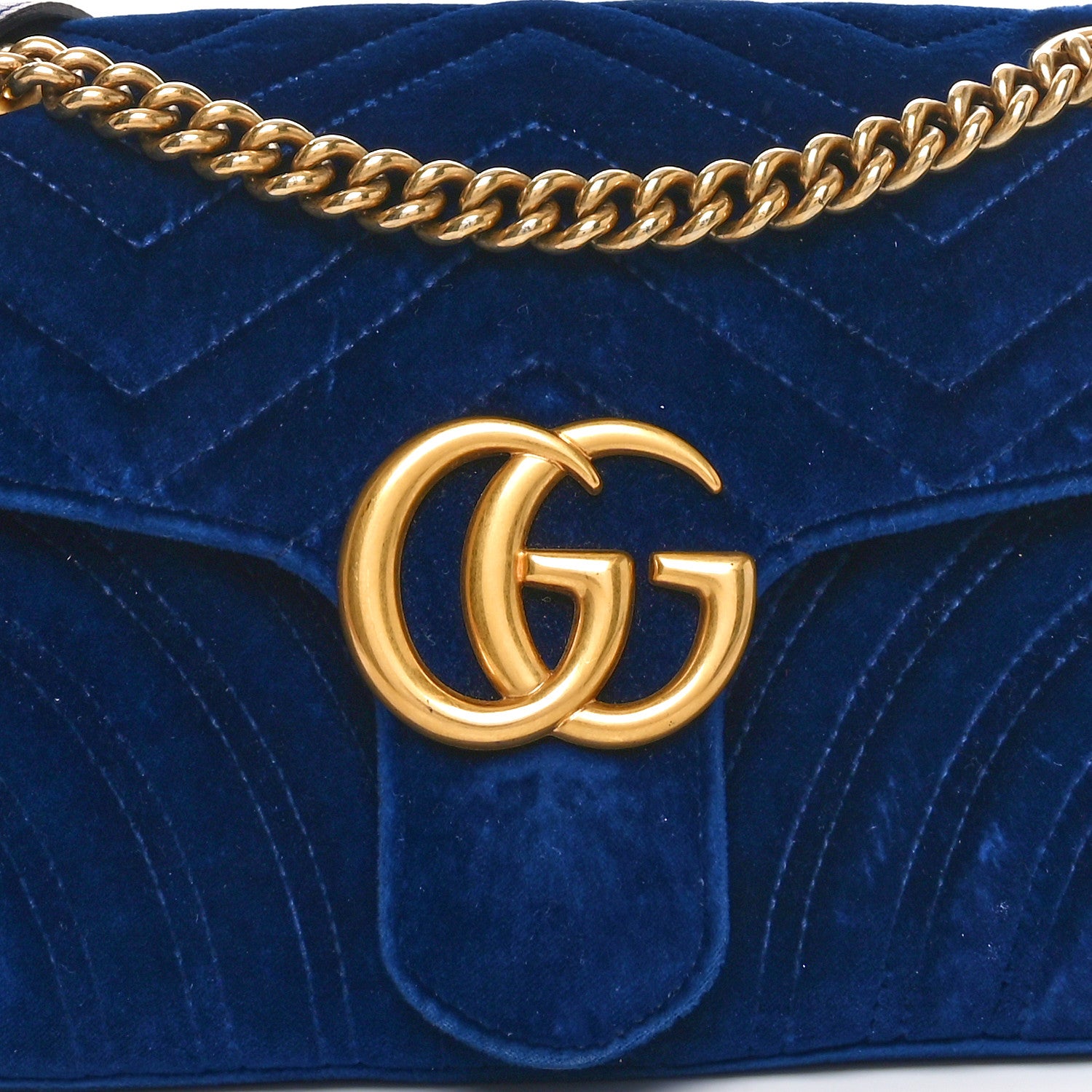 Gucci Velvet Matelasse Small GG Marmont Shoulder Bag Cobalt Blue 8 of 10