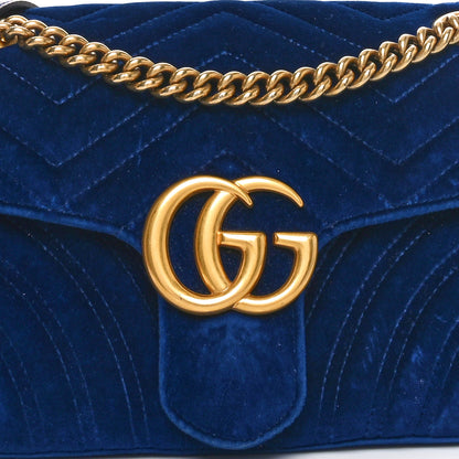 Gucci Velvet Matelasse Small GG Marmont Shoulder Bag Cobalt Blue 8 of 10