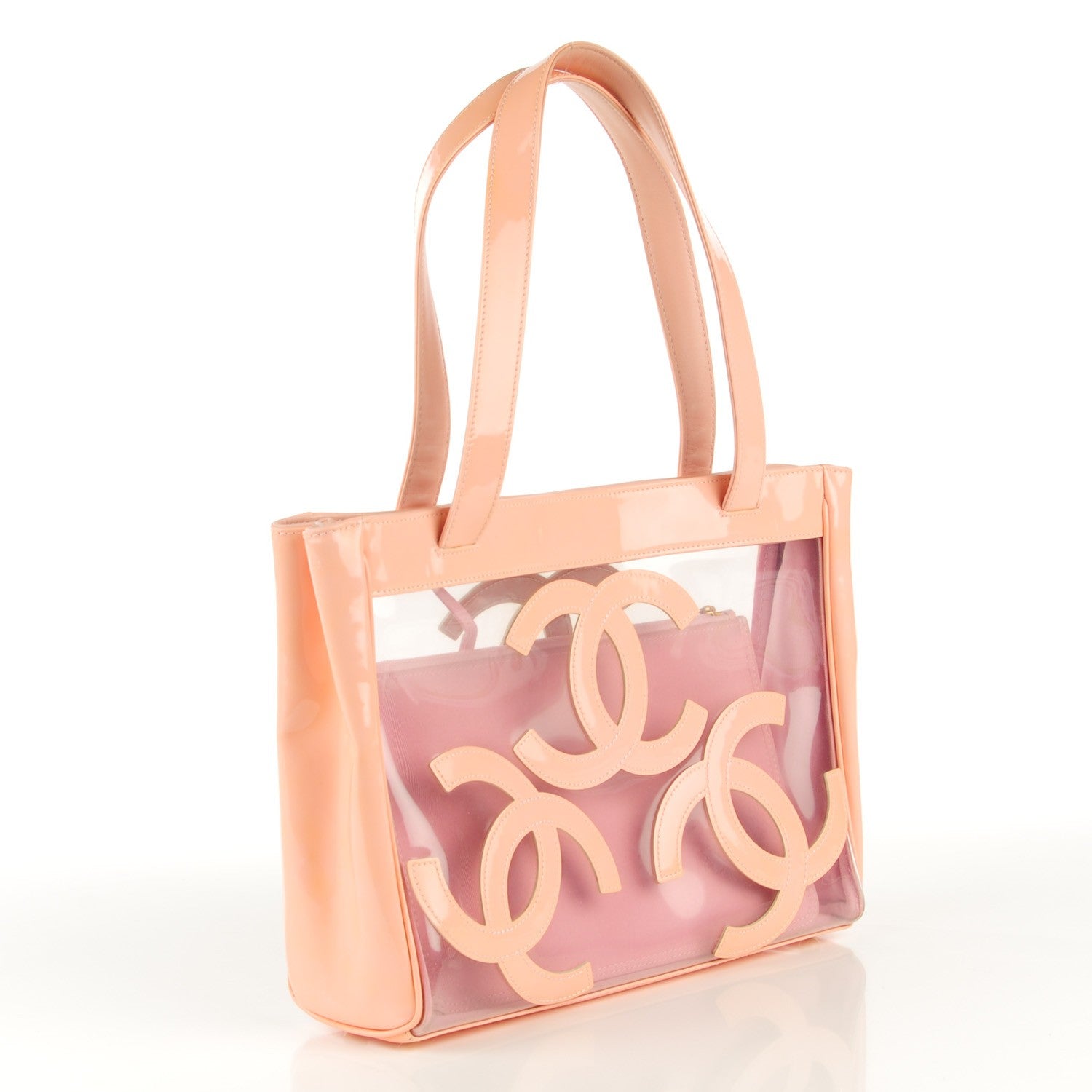 Chanel Vinyl Patent CC Logo Beach Tote Pink 3 of 8