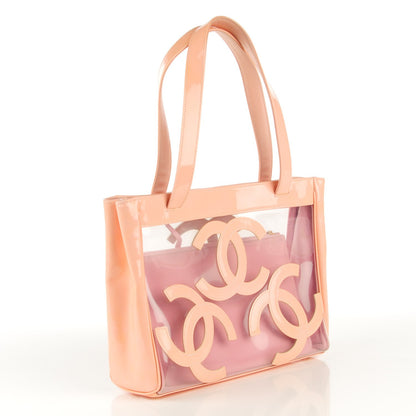 Chanel Vinyl Patent CC Logo Beach Tote Pink 3 of 8