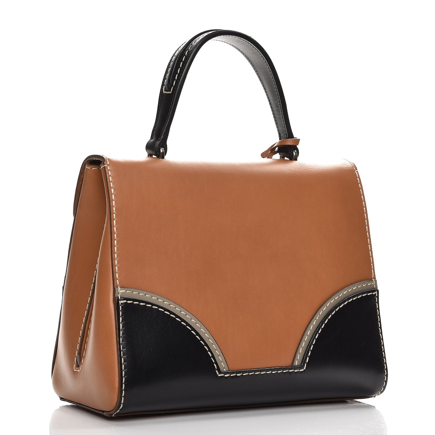 Vitello Tri-Color Sound Top Handle Satchel Naturale Black