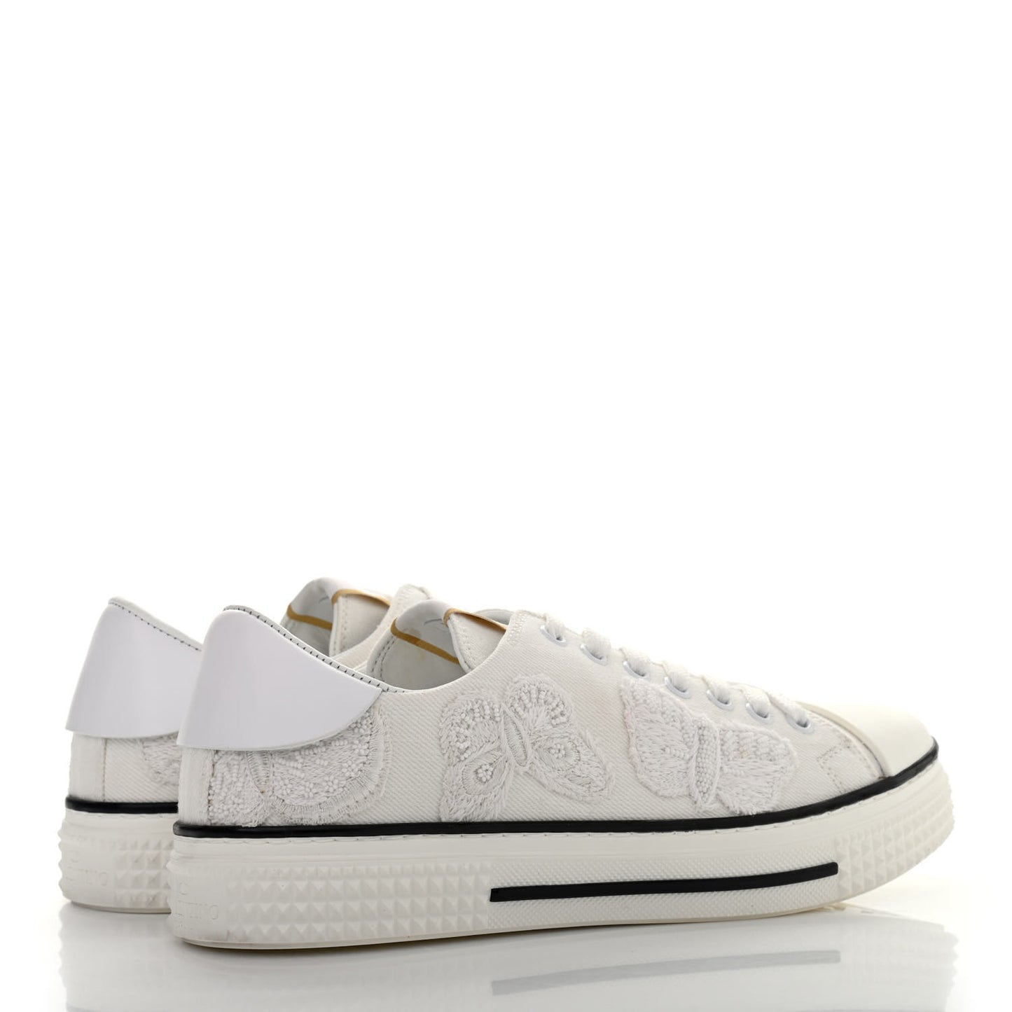 Denim Embroidered Butterfly Sneakers 38 White