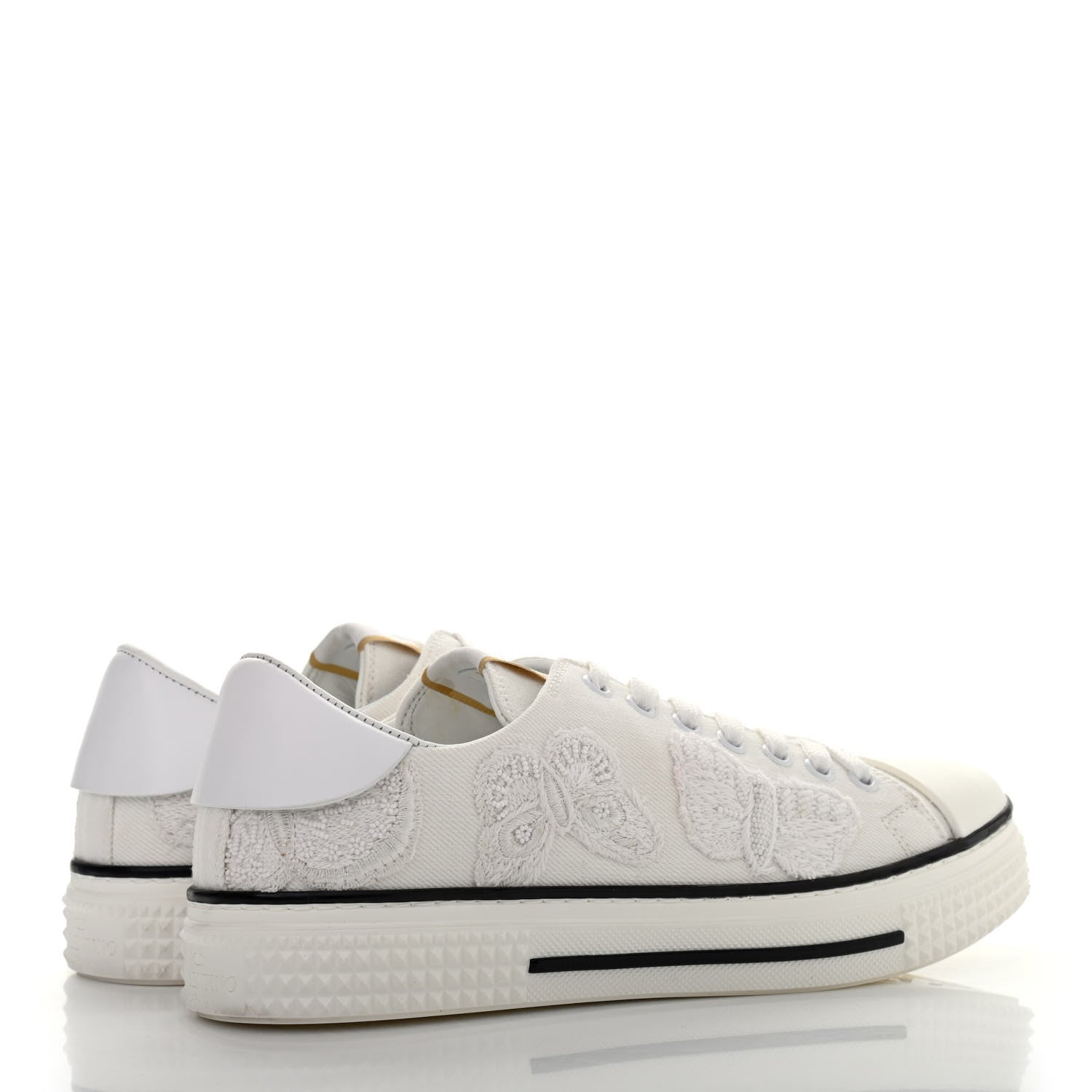 Valentino Garavani Denim Embroidered Butterfly Sneakers 38 White 3 of 4