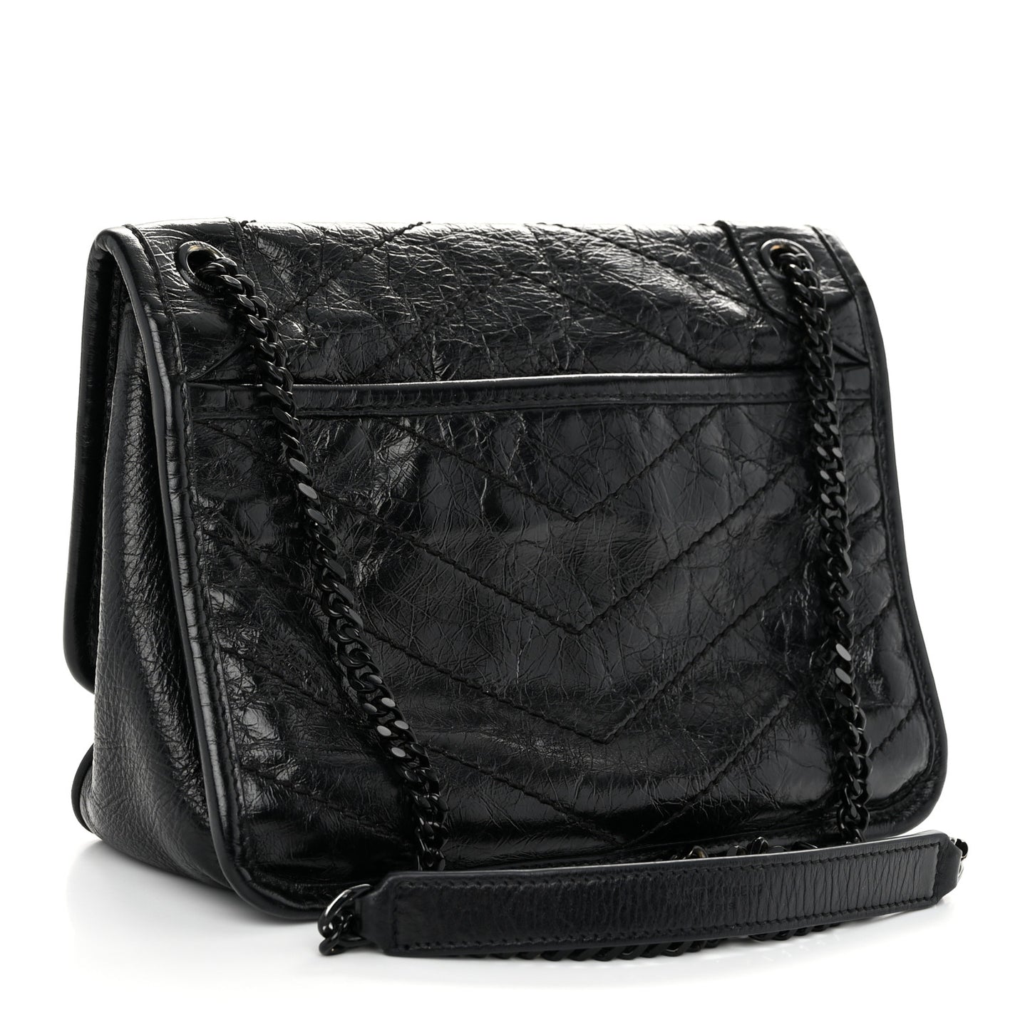 Crinkled Calfskin Matelasse Monogram Baby Niki Chain Satchel Black
