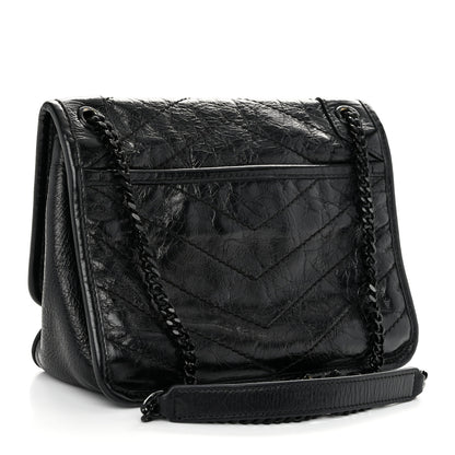 Saint Laurent Crinkled Calfskin Matelasse Monogram Baby Niki Chain Satchel Black 3 of 10