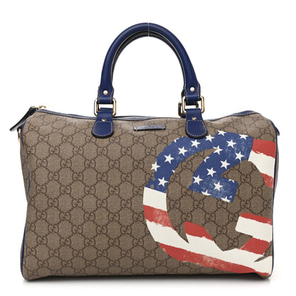 Gucci GG Plus Monogram Medium Boston USA Flag Unicef Duffle Blue 1 of 9
