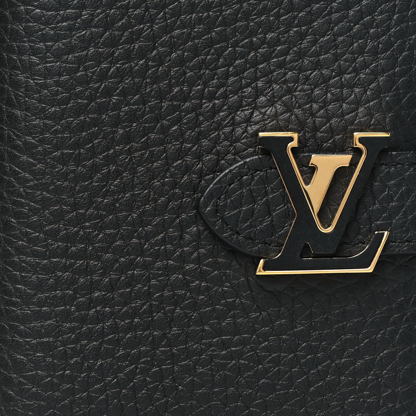 Taurillon Capucines Vertical Compact Wallet Black