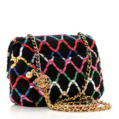 Chanel Tweed Diamond Threaded Mini Square Pearl Crush Flap Black Multicolor 3 of 10